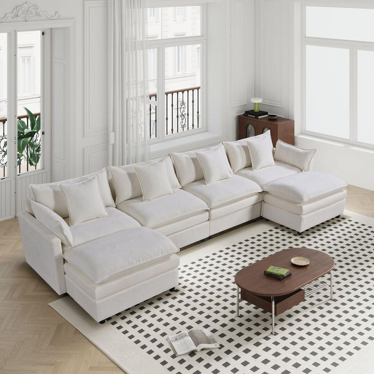142.52"Modern Chenille U-shaped Sectional Sofa with Convertible Chaise, Comfy Cloud Couch Deep Sectional Sofa with Ottomans for Living Room