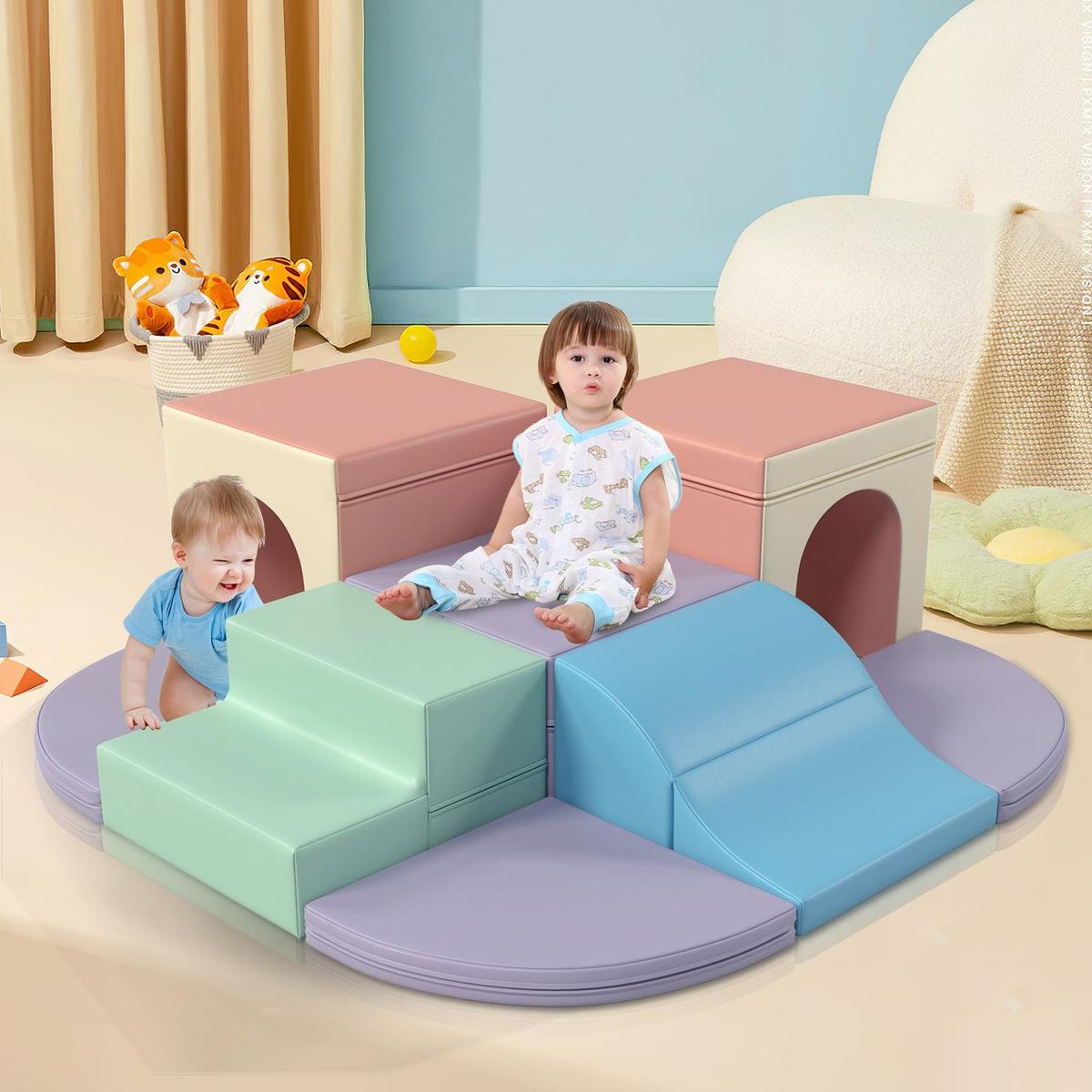 9-Piece Soft Foam Climbing Blocks for Toddlers, Baby Foam Climber Toys, Crawl and Climb Foam Play Set for Kids Indoor Gym, Soft Foam Toys for Toddlers Crawling and Sliding