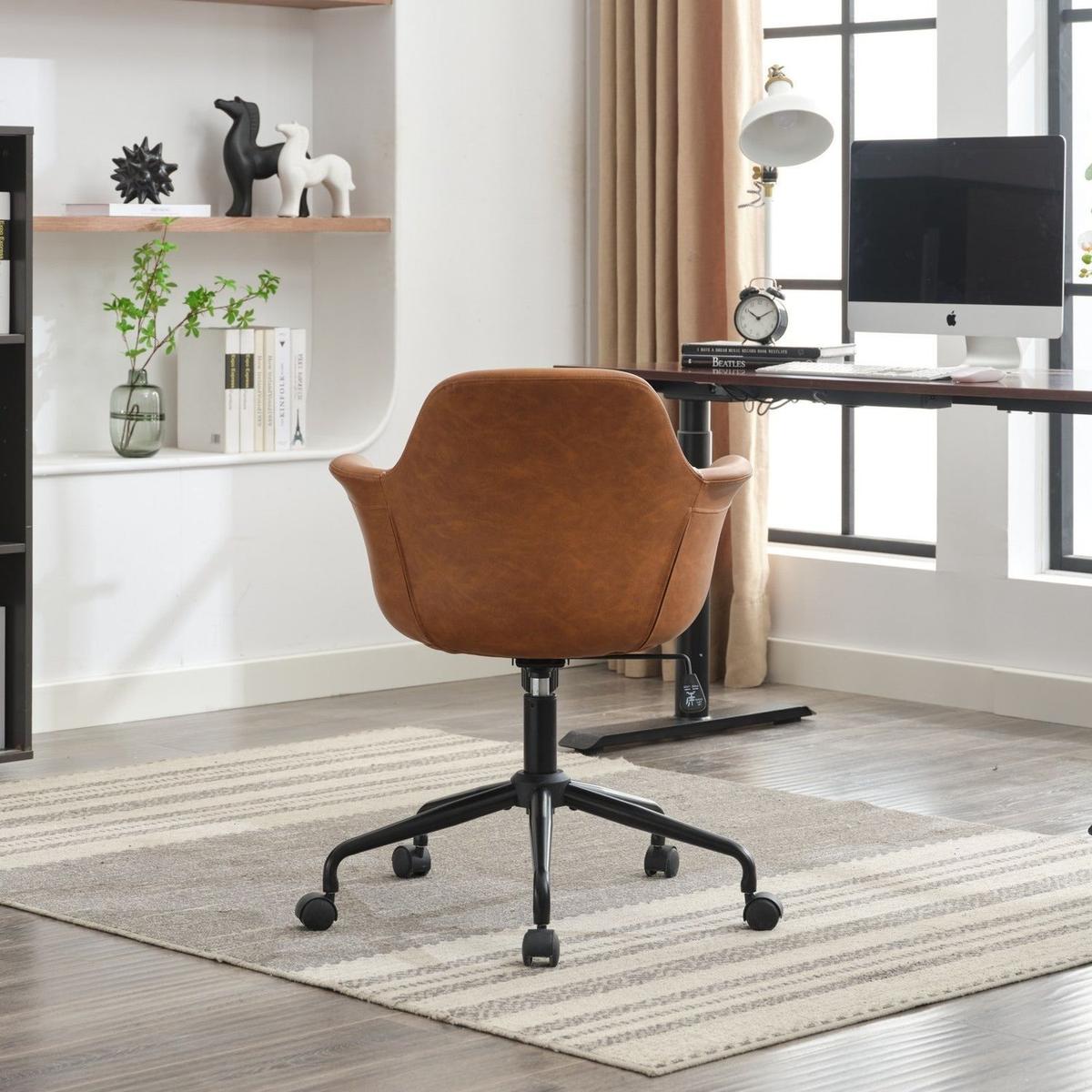 Mid-Century Modern Office Chair,Rolling Swivel Height Adjustable Ergonomic Chair with Frame/Arms, Back Support Home Desk Chair for Living Room,Studying (Brown)