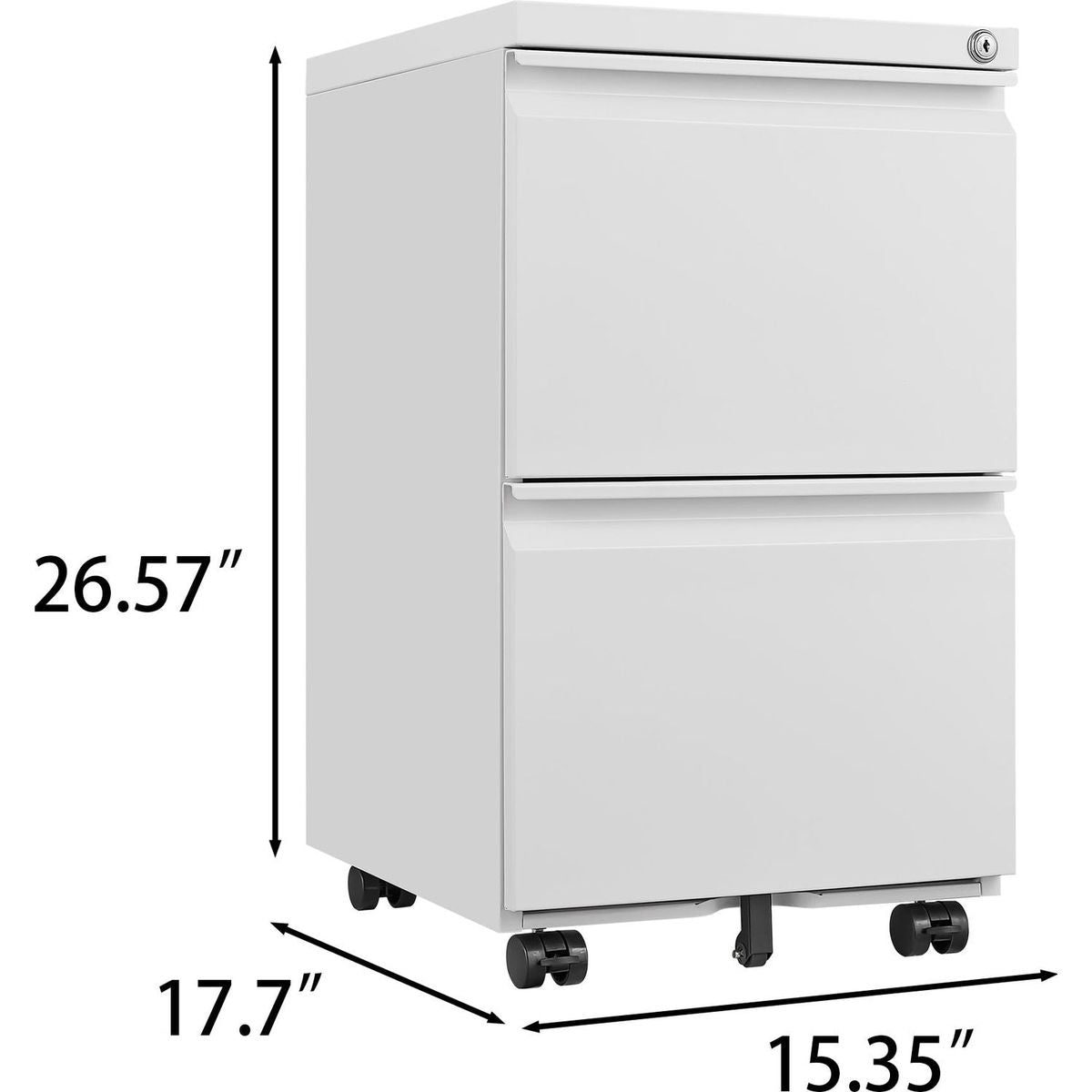 Metal 2 Drawer Mobile File Cabinet with Lock, Under Desk Office Steel Filing Cabinet, 25.6"H Legal/Letter Size Files Storage Cabinet,Black