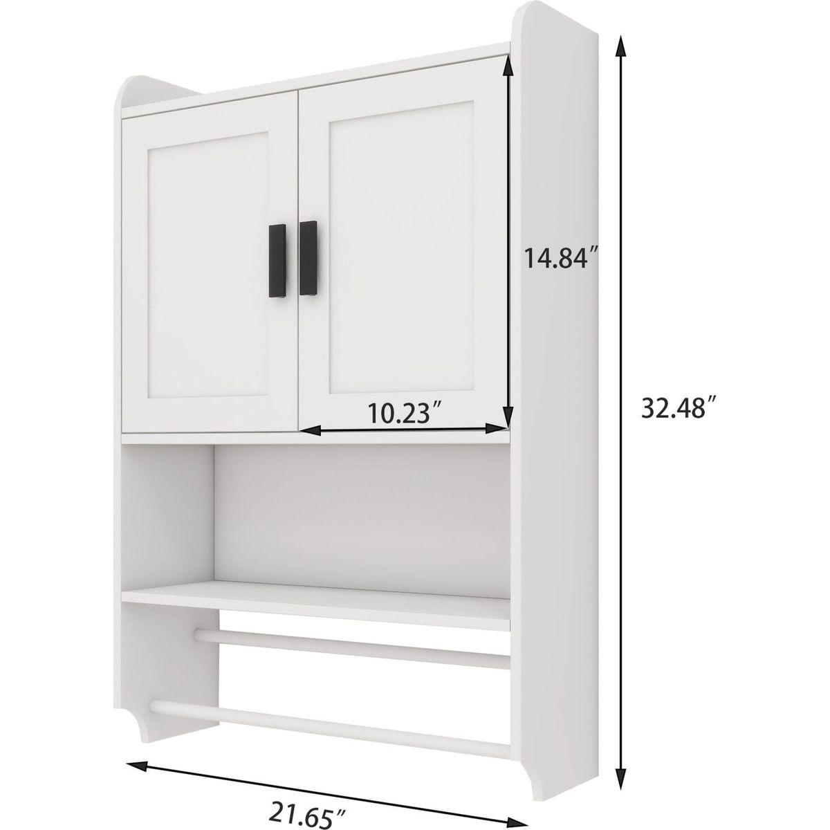 Bathroom Wall Cabinet with Doors,Adjustable Shelf,Towel Bar and Paper Holder, Over The Toilet Storage Cabinet, Medicine Cabinet for Bathroom-White