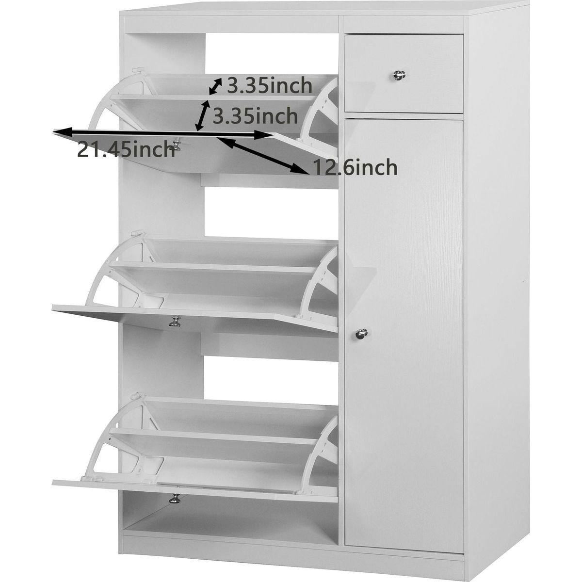 Shoe Cabinet,Freestanding Tipping Bucket Shoe Rack Organizer with 3 Flip Drawers,Entryway Narrow Shoe Storage with Adjustable Storage Shelf,Modern Slim Hidden Shoe Cabinet, White