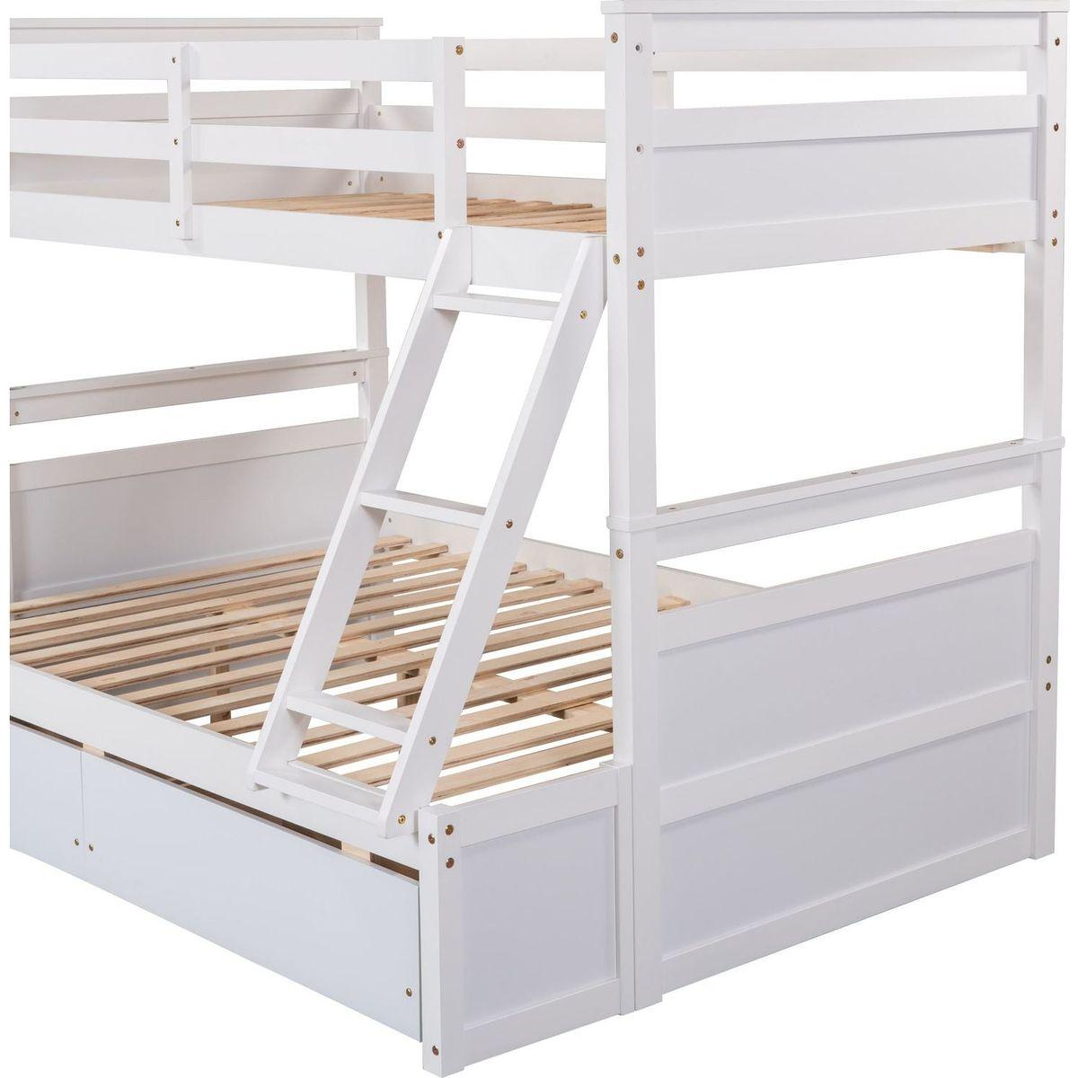Twin over Full Bunk Bed with Storage - White