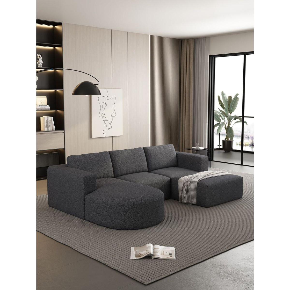 104.32x70.86 Modular Sectional Sofa Sleeper Couch, Sectional Sofa with Chaise and Ottoman, Convertible U Shaped Modular Sofa Set. Compressed sponge, Dark Grey (Combo A+B+C+D)