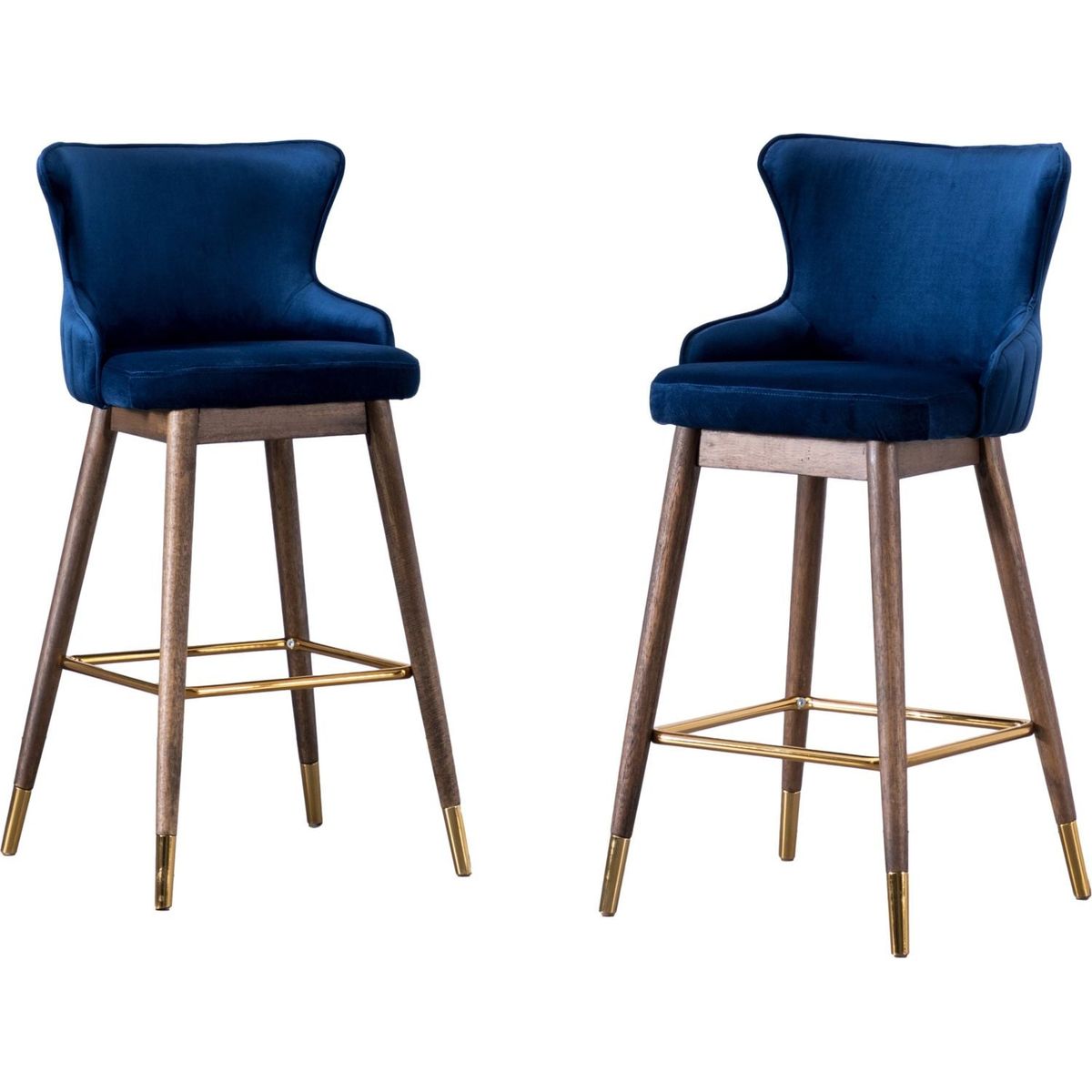 Leland Fabric Upholstered Wingback Bar Stools, Set of 2, Blue