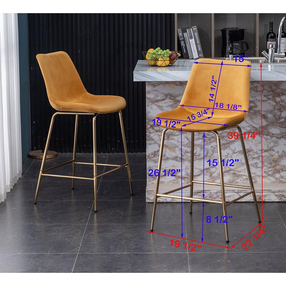 Aufurr Modern Velvet 26.50 Counter Height Stool, Set of 2, Blue
