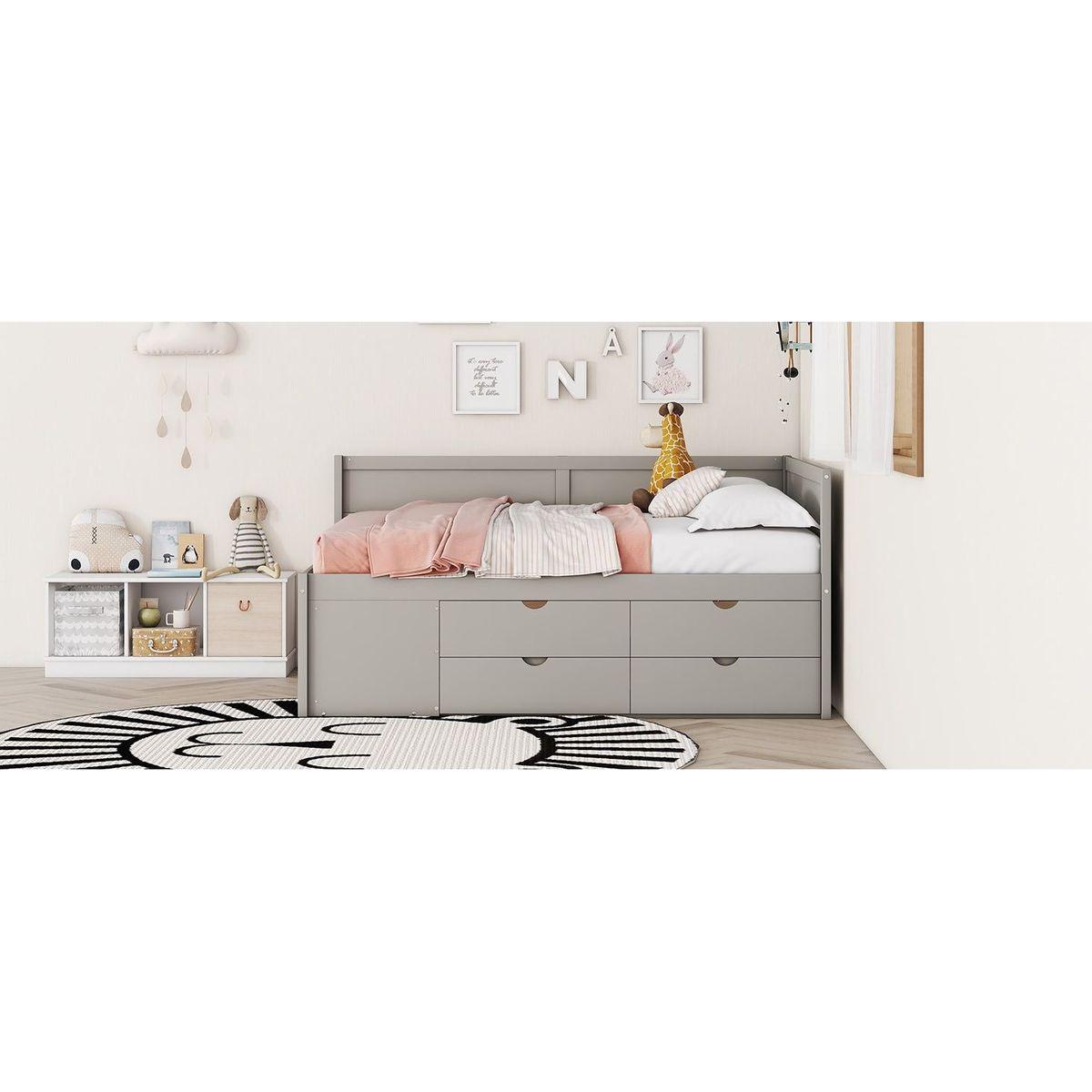 Full Size Daybed with Drawers and Shelves, Gray