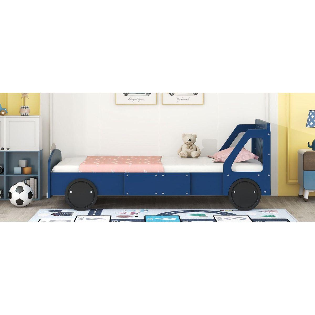 Twin Size Car-Shaped Platform Bed with Wheels,Blue
