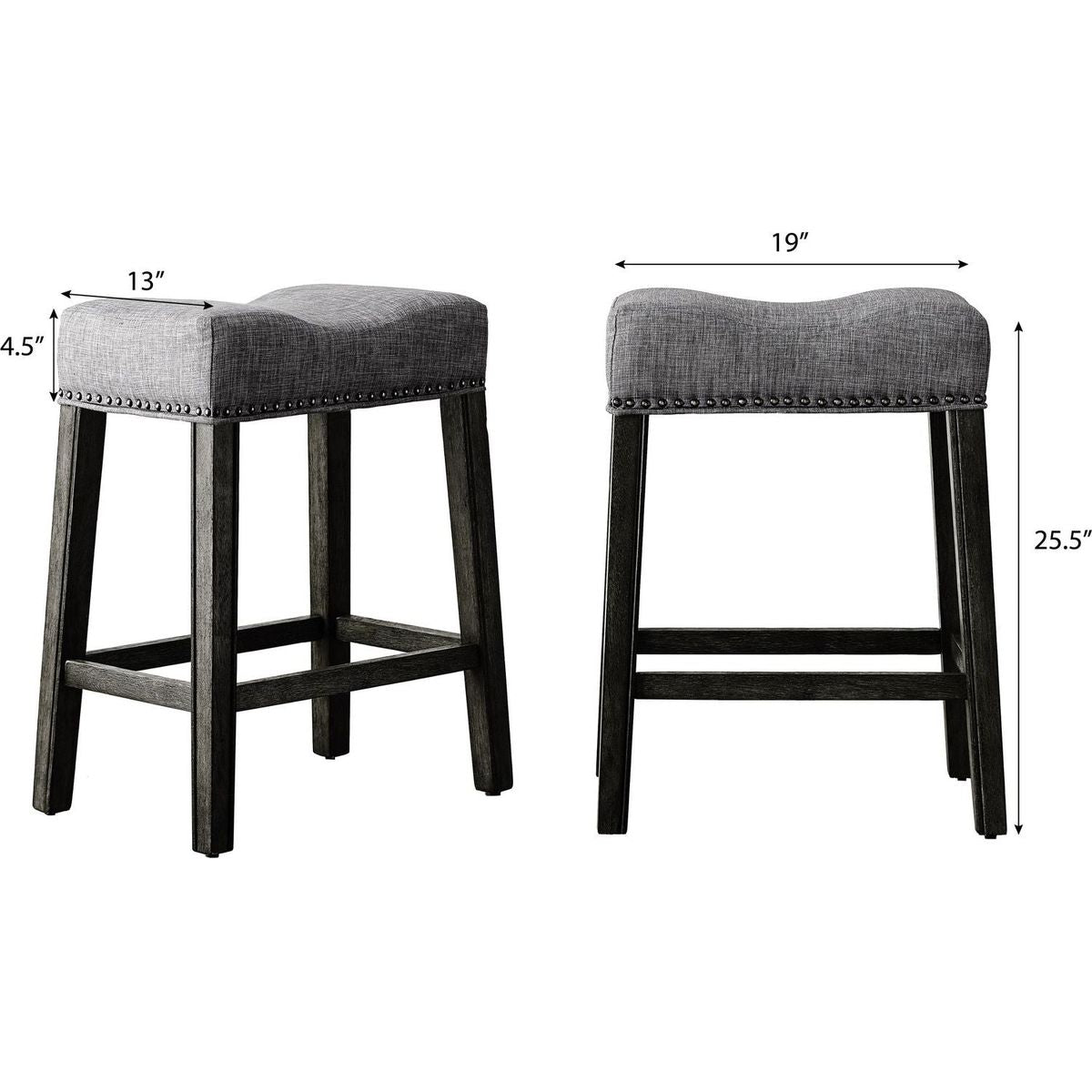 CoCo Upholstered Backless Saddle Seat Counter Stools 24" height Set of 2, Gray