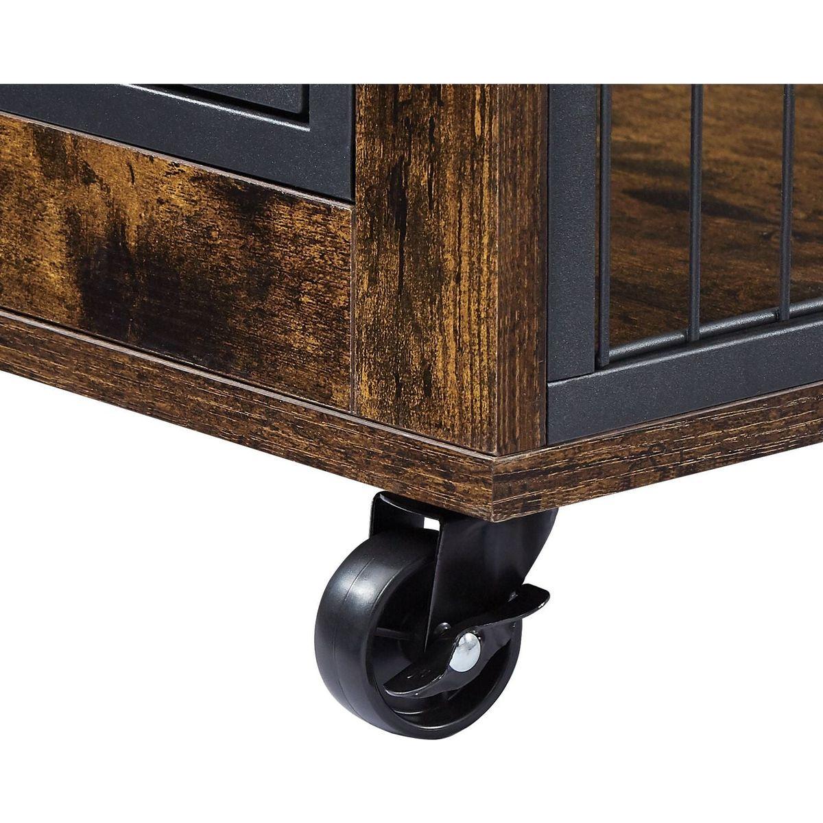 Furniture Style Dog Crate Side Table on Wheels with Double Doors and Lift Top. Grey, 31.50" W x 22.05" D x 25" H.