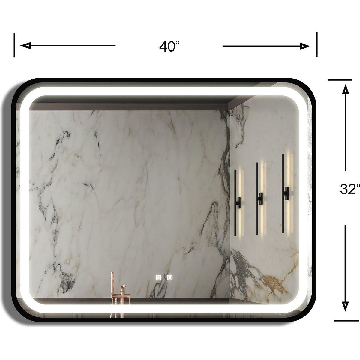 40X32 inch Bathroom Led Classy Vanity Mirror with High Lumen,Black metal frame,Dimmable Touch,Wall Switch Control, Anti-Fog, CRI 95 Adjustable 3000K-4500K-6000K, IP54 Waterproof Energy savin