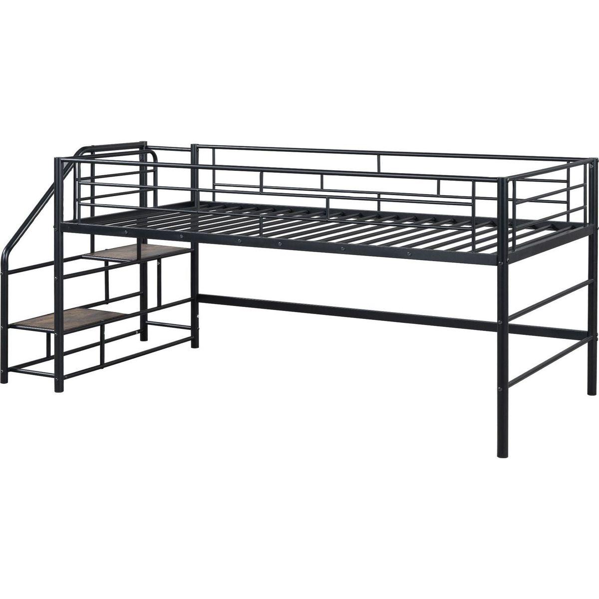 Mid Loft Bed with Storage stairs, Twin, Black