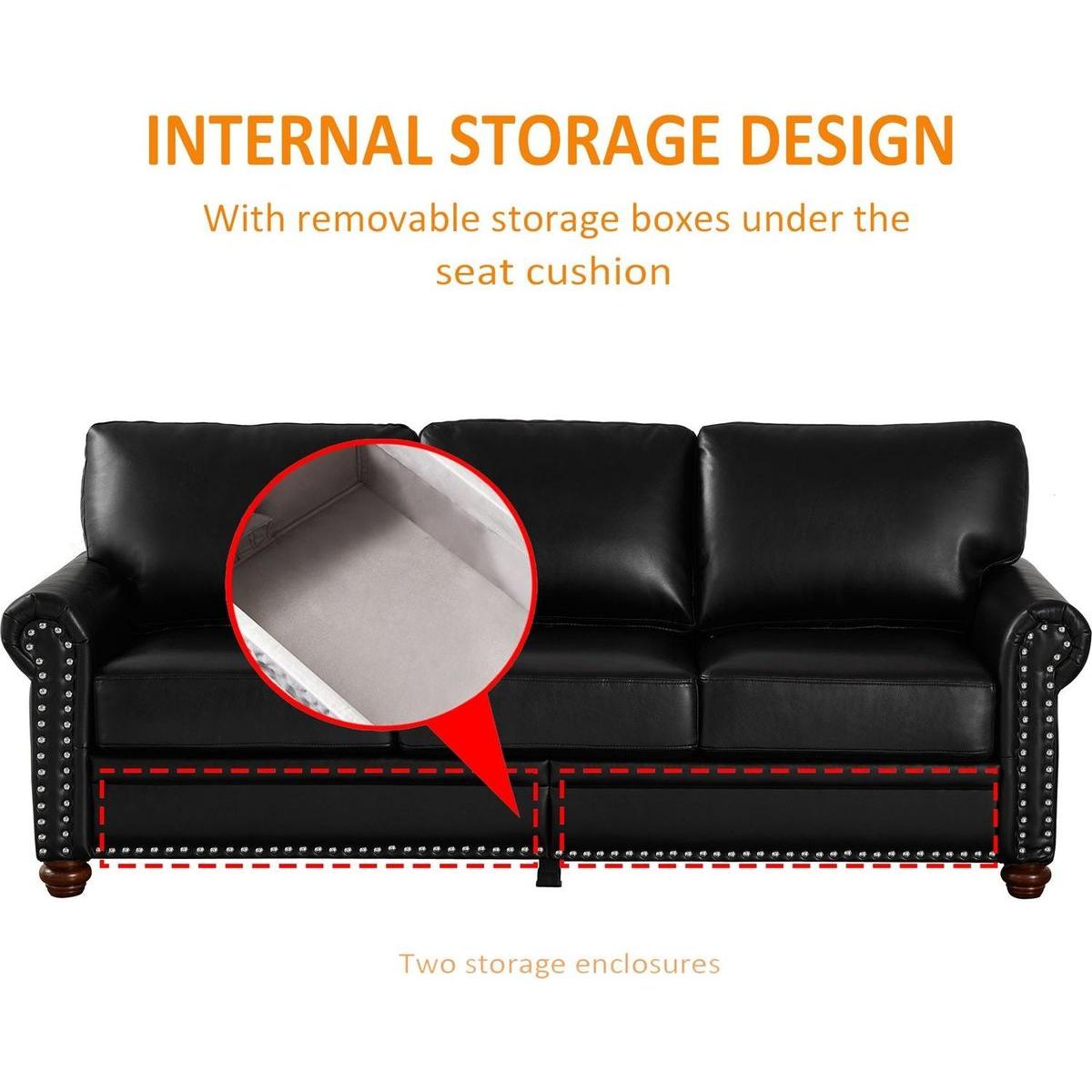 Living Room Sofa with Storage Sofa 2+3 Sectional Black Faux Leather