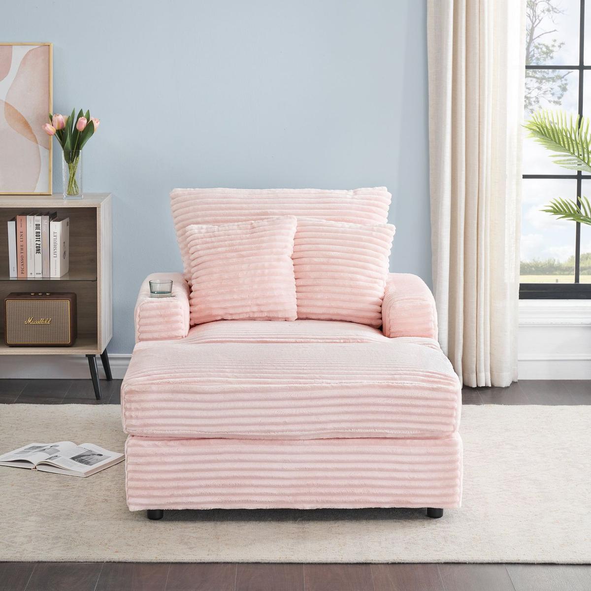 39-inch Spring upholstered armchair and Ottoman set - comfortable single sofa with cup holder and corduroy fabric, perfect for living room or bedroom