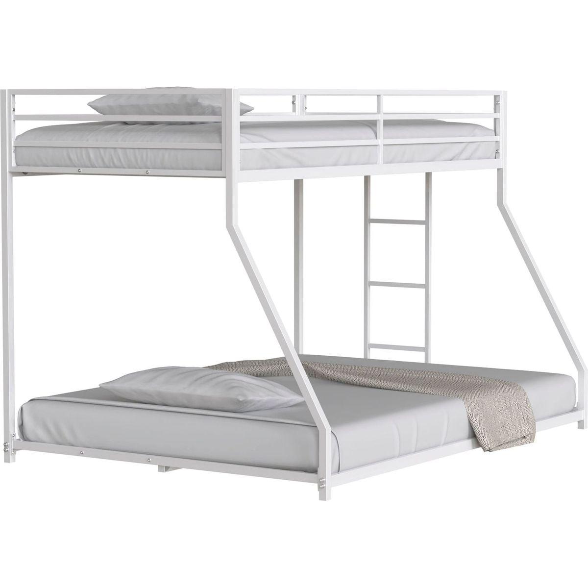 Adam Sturdy Twin over Full Metal Bunk White for Kids and Adult, Low Profile and Easy Climbing with Stable Ladder
