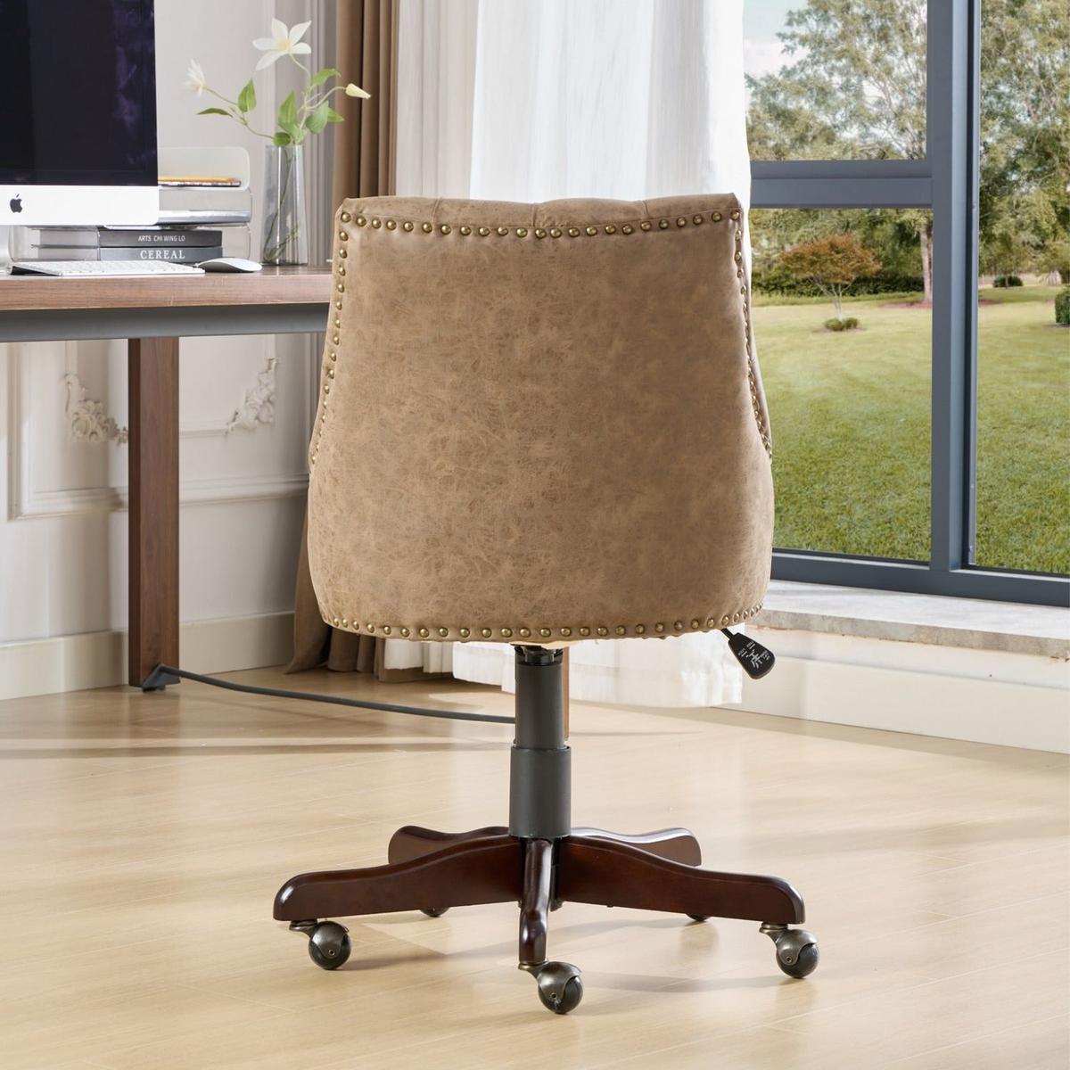 Medieval Retro Style Sheepskin Pattern Fabric Home Office Chair with Lift, Swivel and Recline Functions,Brown color