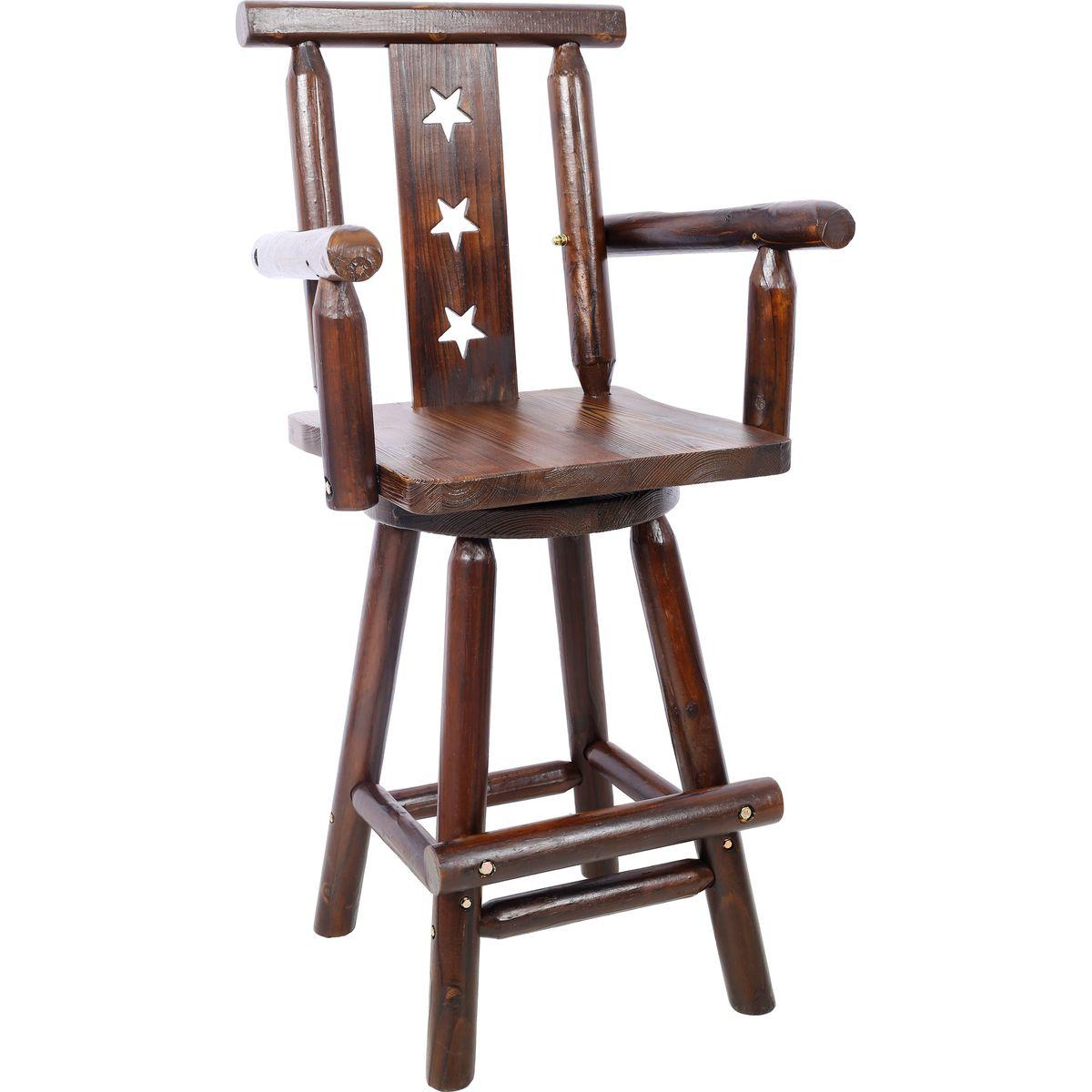 Rustic Bar Stool - Fir Wood Construction, Chair withDecorative Star Backrest, Footrest,Wide Armrest, Rustic Kitchen Stool, Tall Bistro Chair for Dining Room, Restaurant, Pub, 4-Foot,brown color