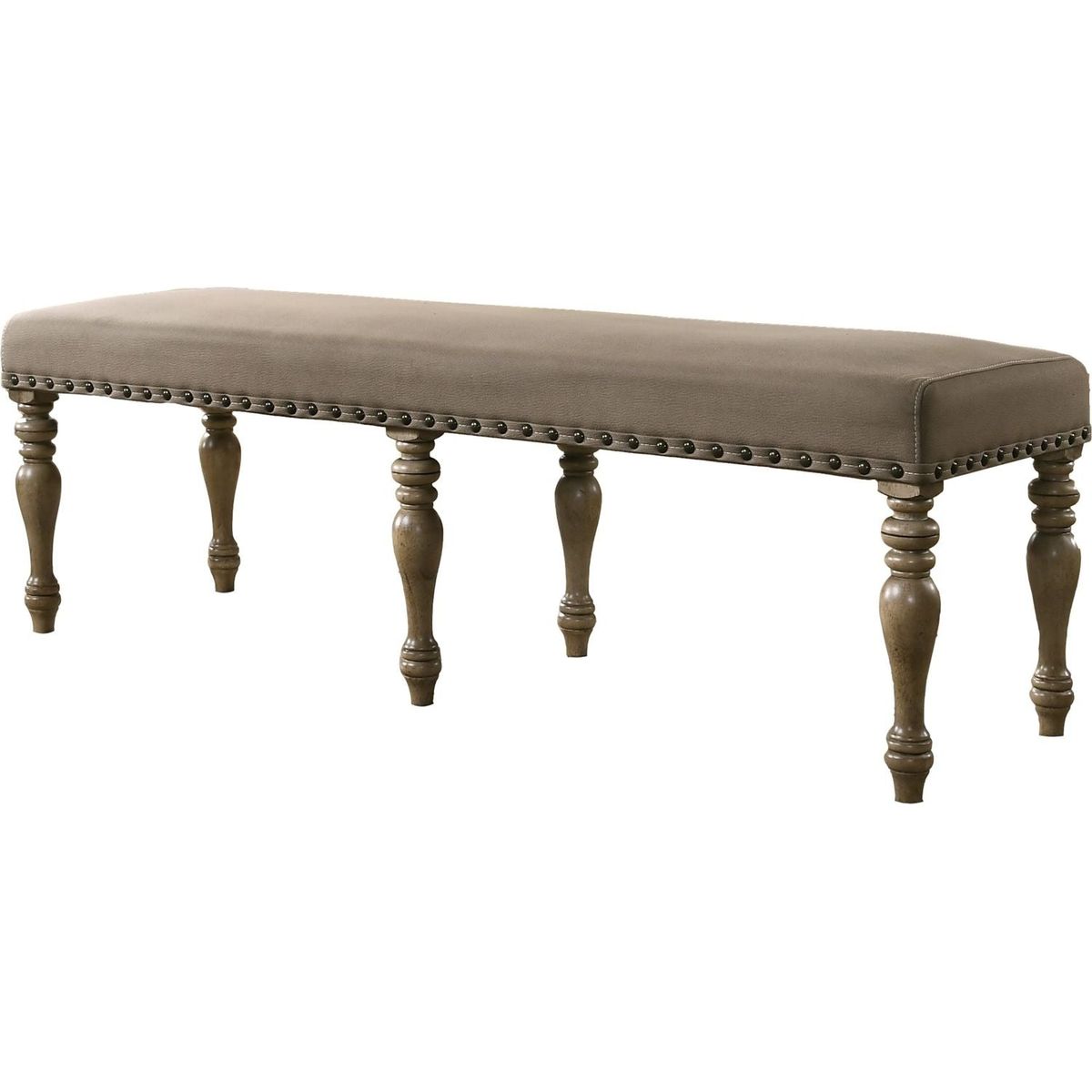Birmingham Microfiber Upholstered Bench with Nail Head Trim in Driftwood Finish
