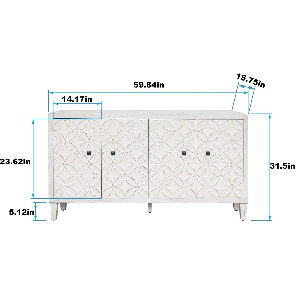 Accent Cabinet 4 Door Wooden Cabinet Sideboard Buffet Server Cabinet Storage Cabinet, for Living Room, Entryway, Hallway, Office, Kitchen and Dining Room, White Wash