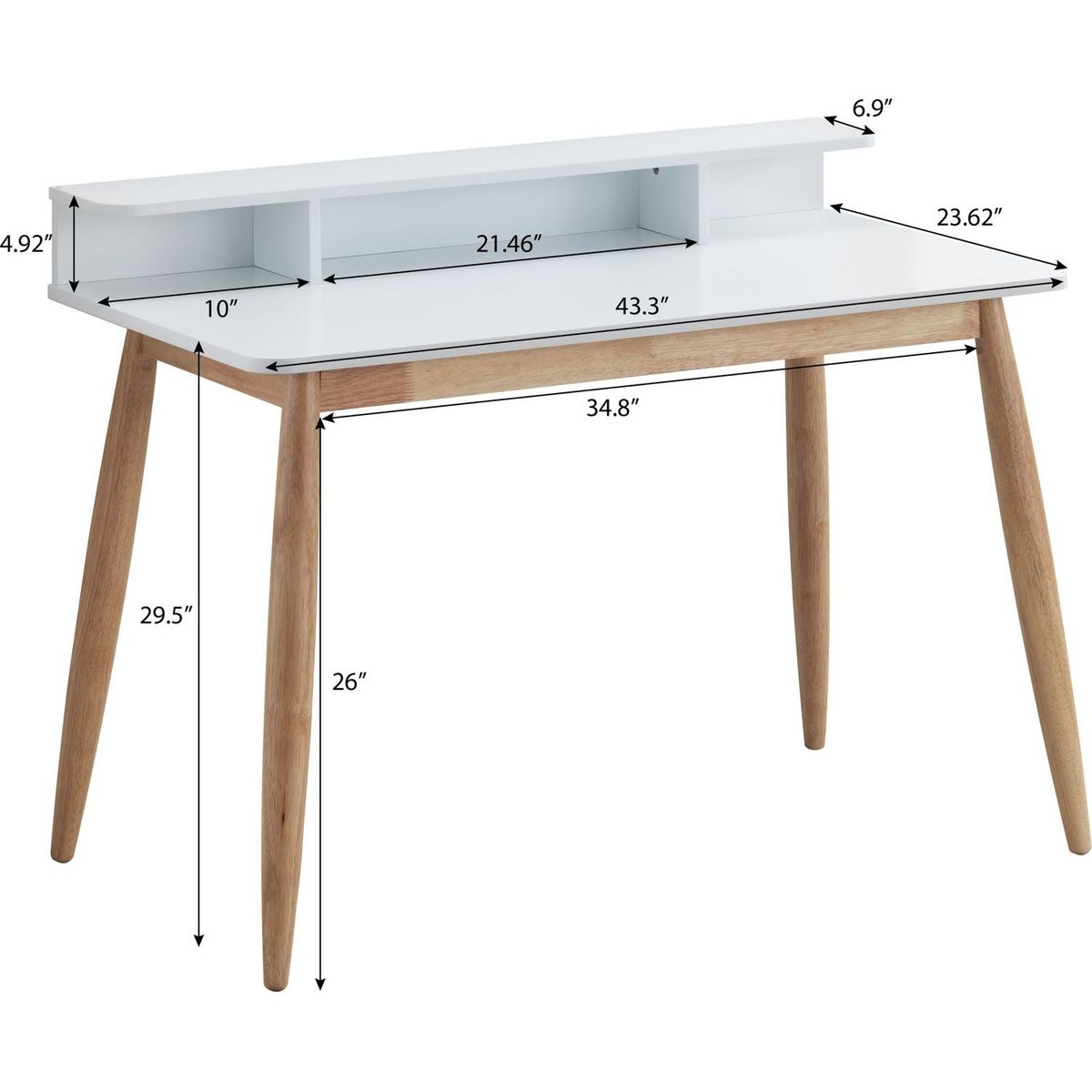 Roskilde Mid-Century Modern Wood Writing Desk with Hutch, Grey