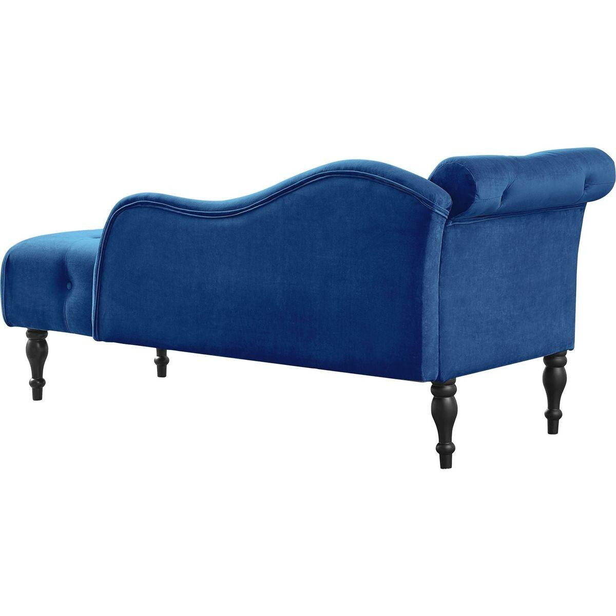 60.6" Velvet Chaise Lounge Buttons Tufted Nailhead Trimmed Solid Wood Legs with 1 Pillow,Blue (Left Arm Design as Shown in the Picture)