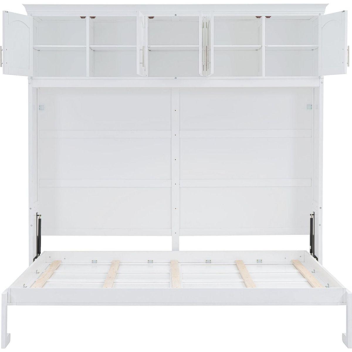 Full Size Murphy Bed Wall Bed with Top Cabinets,White