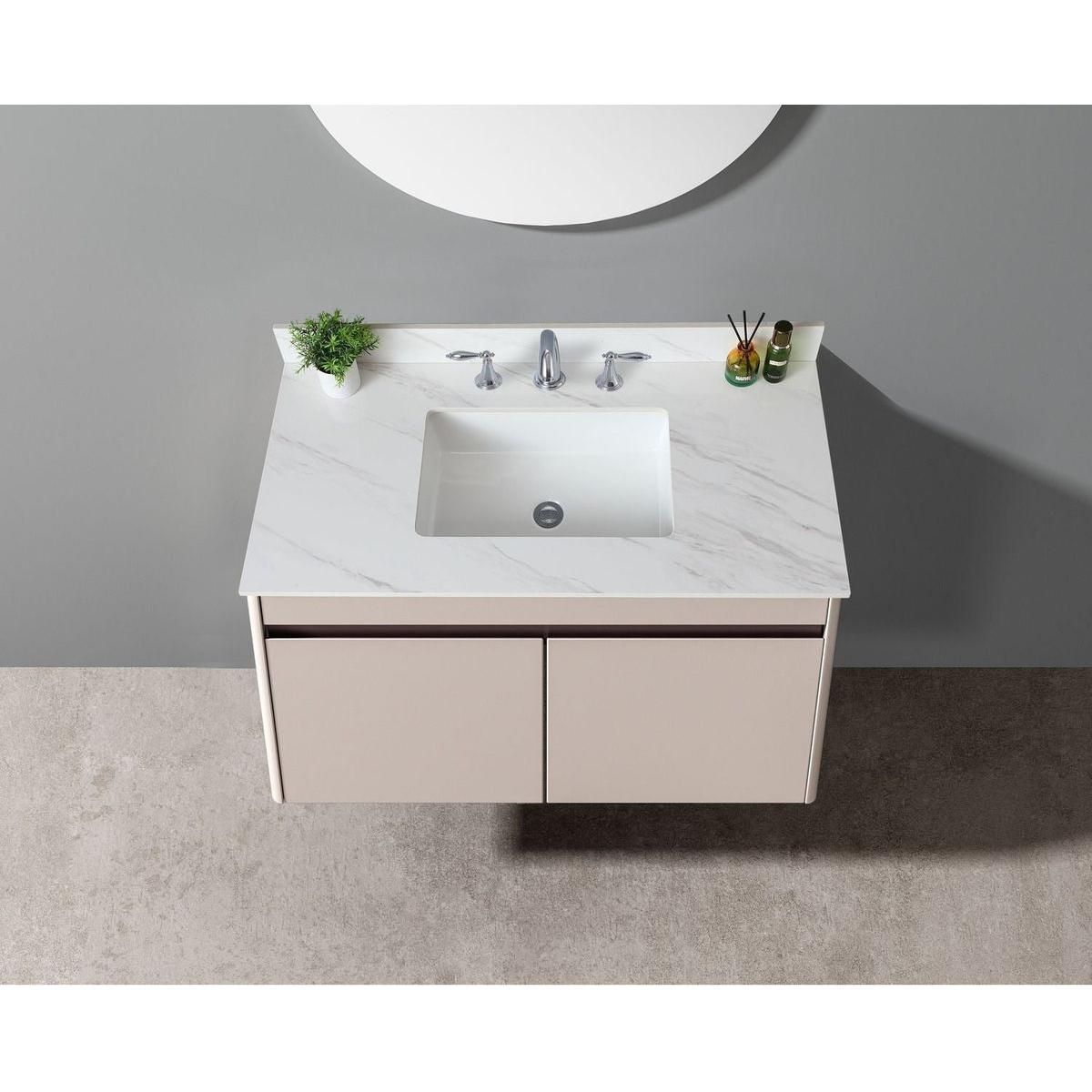 31 Inch Marble Vanity Top, White Vanity Top with Pre-drilled Faucet Holes, Bathroom Vanity Top with Undermount Rectangular Middle Sink and 4" Height Backsplash, Bianco Carrara Venato