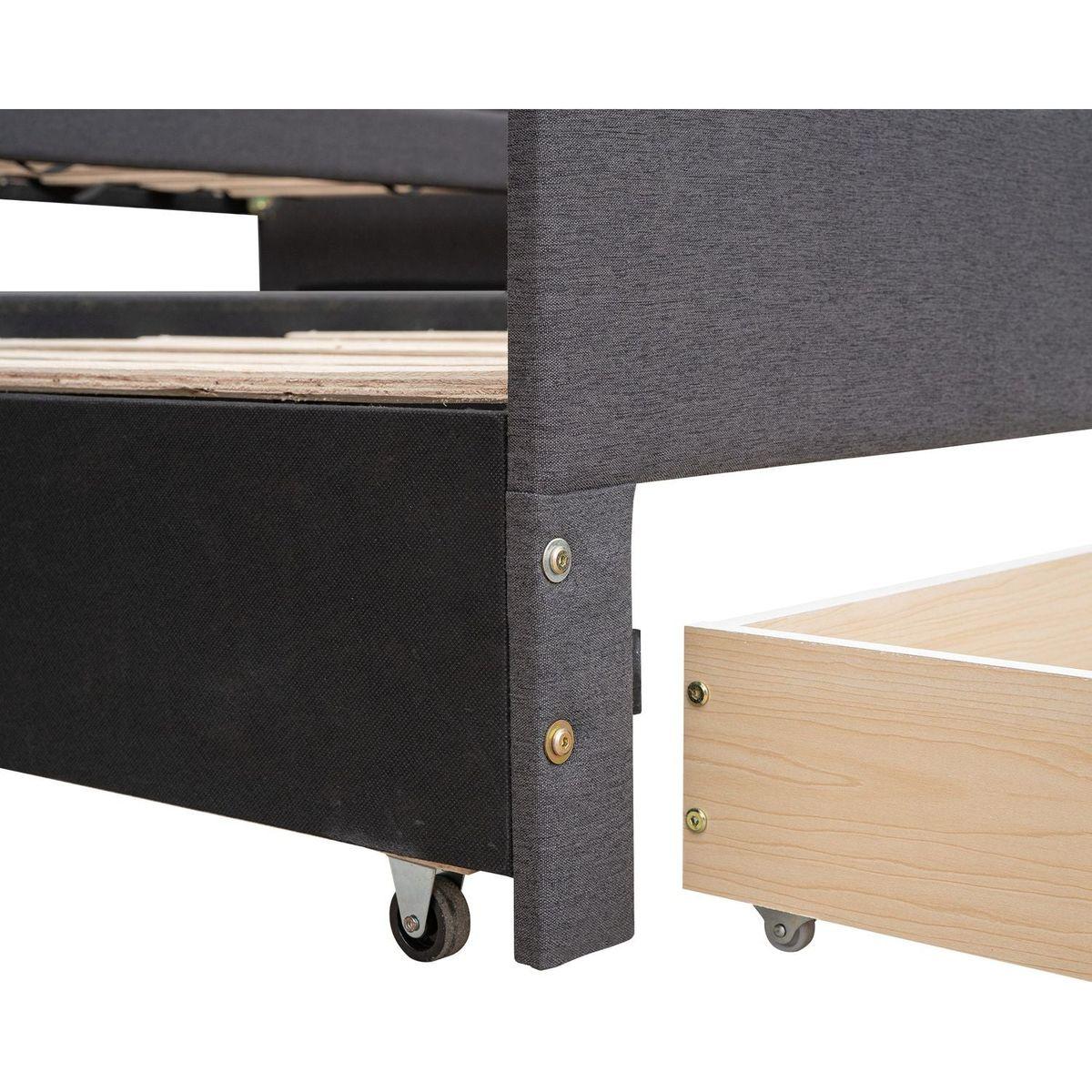 Twin Size Upholstered Daybed with Trundle and Three Drawers,Grey