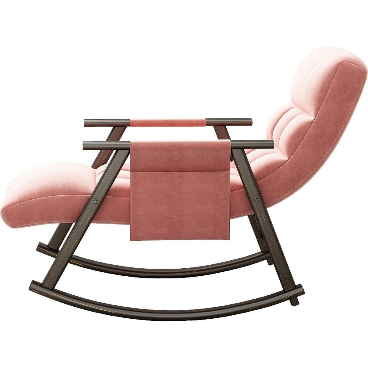 Casual folding rocking chair upholstered, lounge rocking chair adjustable high back and foot rest,side pockets placed in living room bedroom balcony