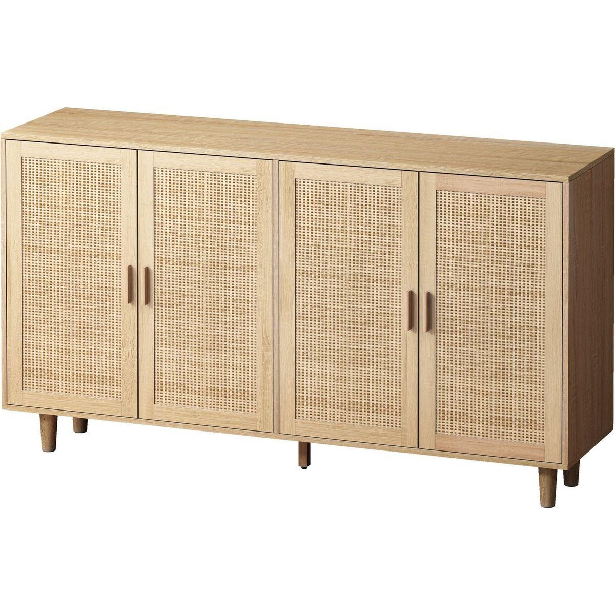 62.20"Elegant and Functional 4-Door Rattan Decorative Storage Cabinet,for Bedroom,Living Room,Office,Easy Assembly