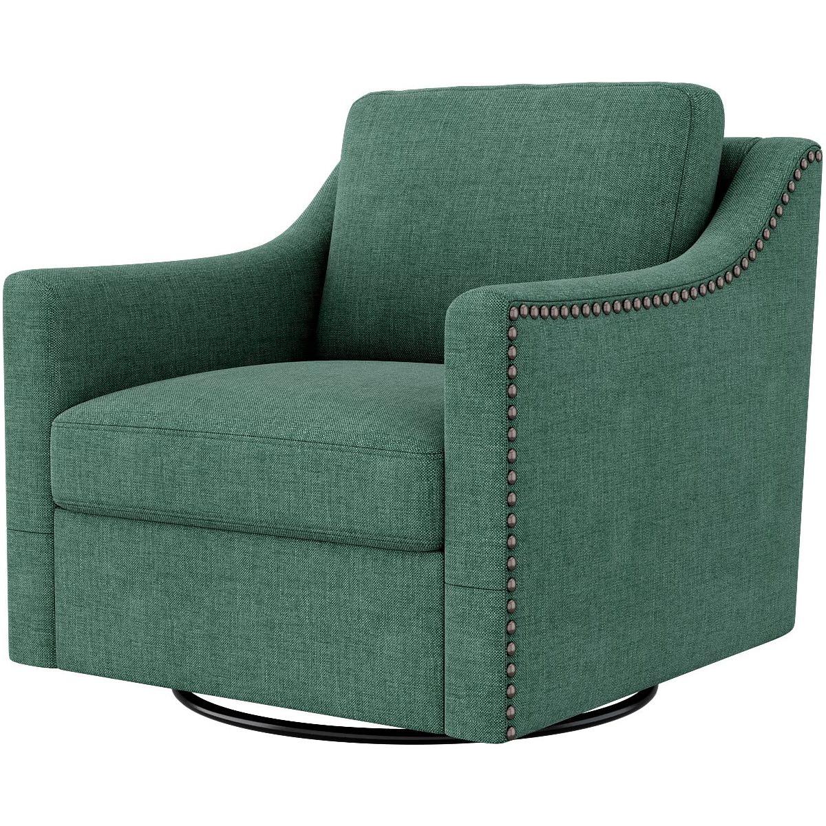 360 Degree Swivel Armchair Cotton linen skin-friendly fabric Ergonomic design Brass nail decorative armchair Living room chairs Bedroom chairs Living room chairs Black legs Suitable for indoor homes