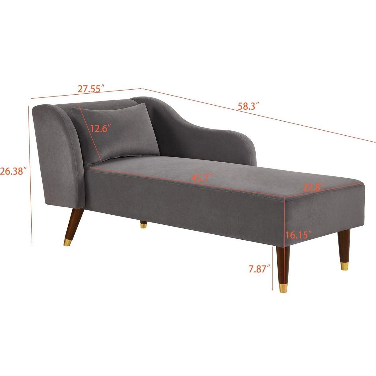 Modern Chaise Lounge Chair Velvet Upholstery (Grey)