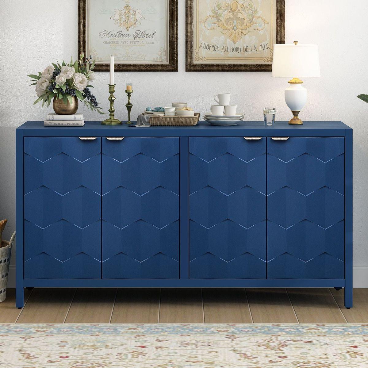 Luxurious Four-Door Sideboard with Honeycomb Patterned Doors, Offering Ample Storage for Study,Entrance and Living Room