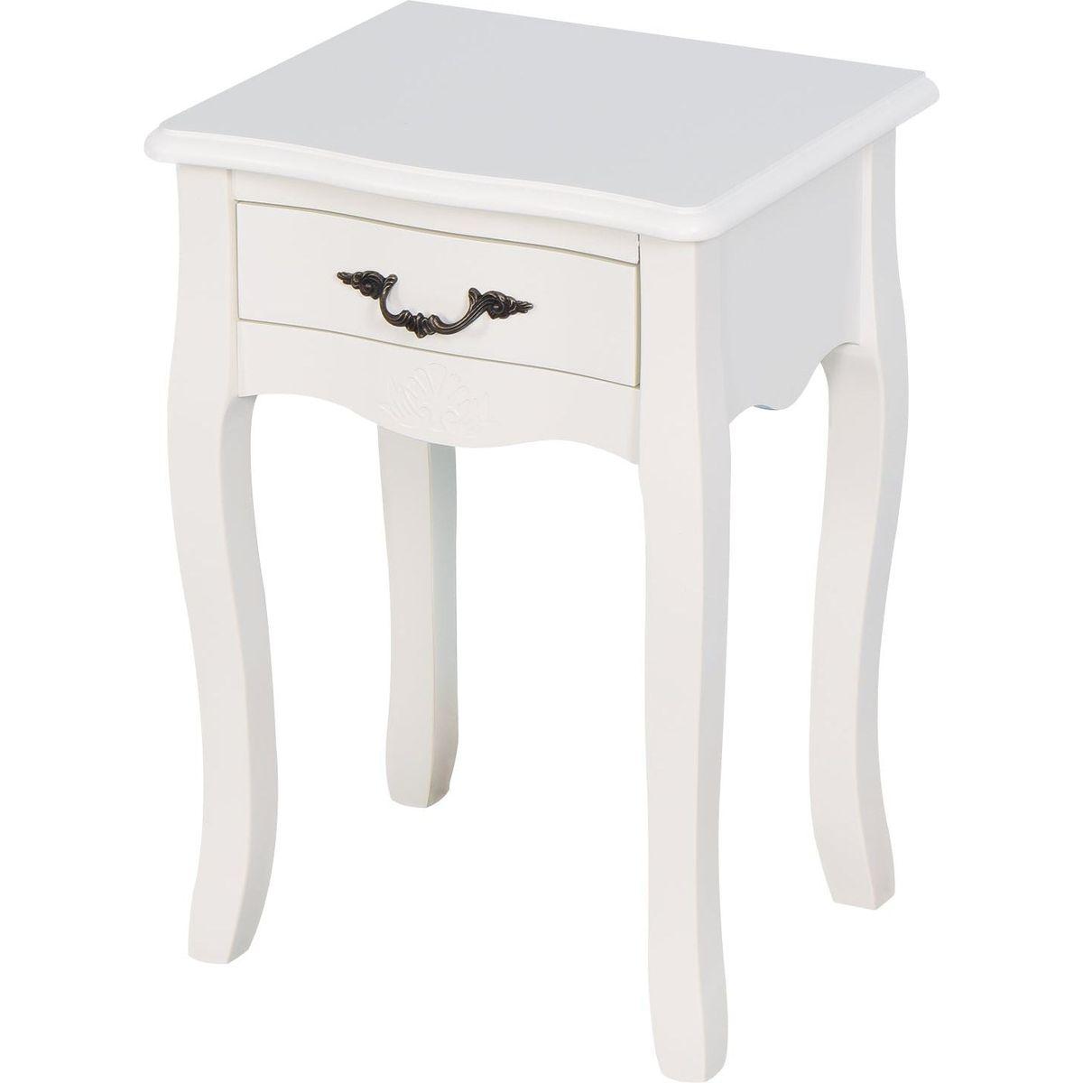 White Living Room Floor-standing Storage Table with a Drawer, 4 Curved Legs