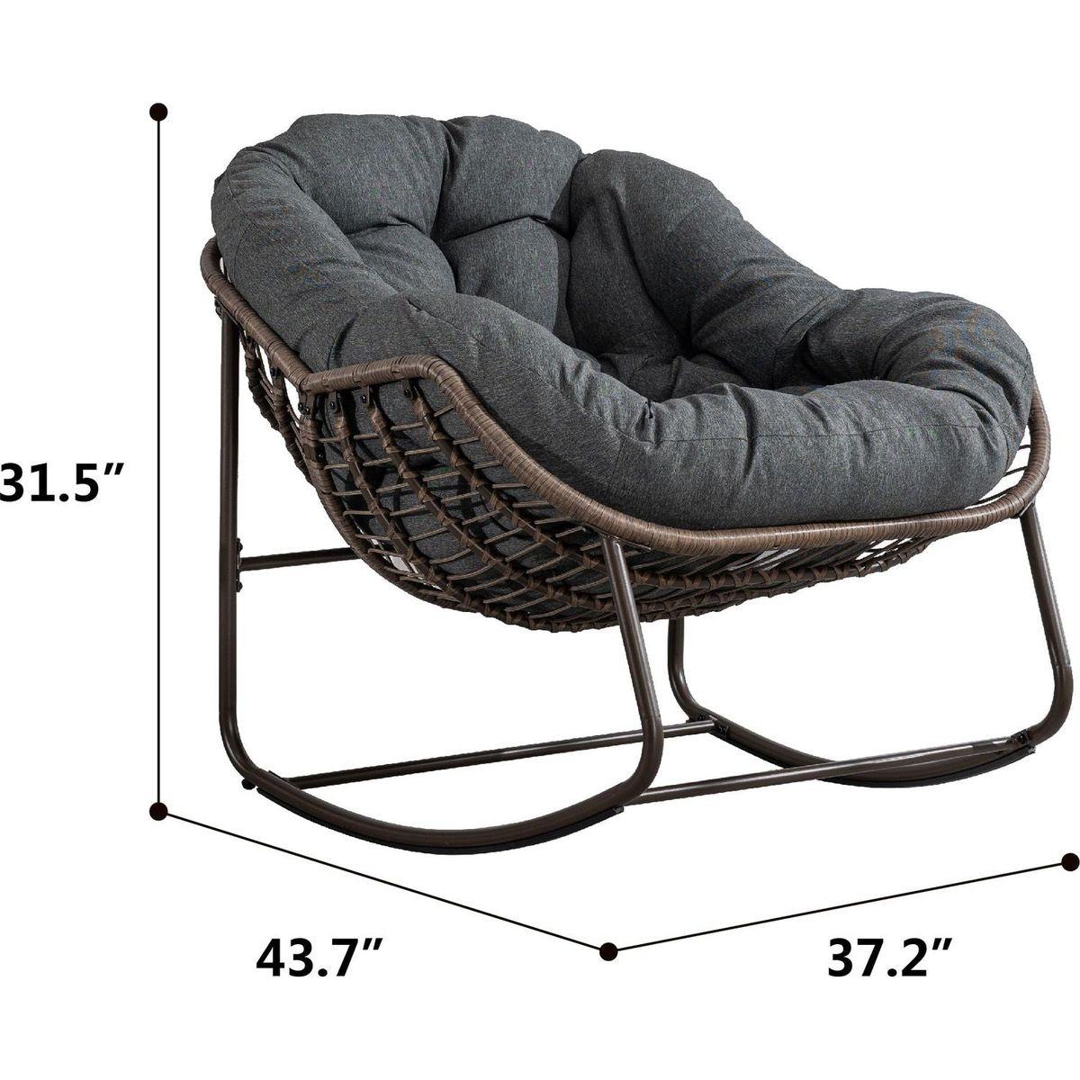 Outdoor Rattan Rocking Chair,Padded Cushion Rocker Recliner Chair Outdoor for Front Porch, Living Room, Patio, Garden, Orange