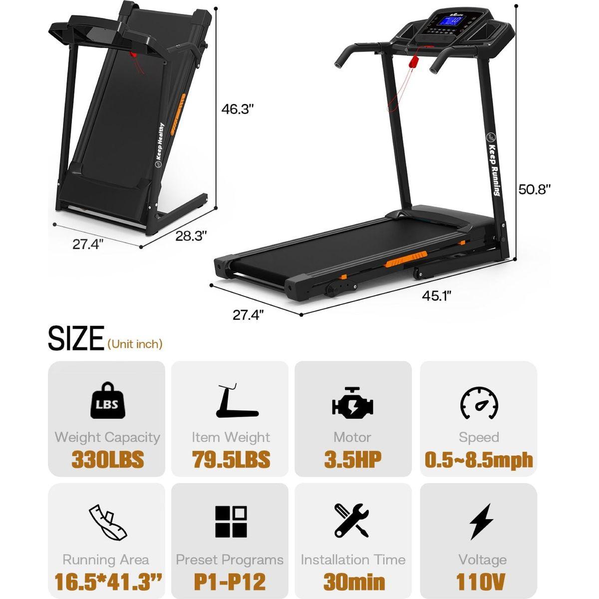 Foldable Treadmill with Incline, Folding Treadmill for Home Electric Treadmill Workout Running Machine, Handrail Controls Speed, Pulse Monitor,APP