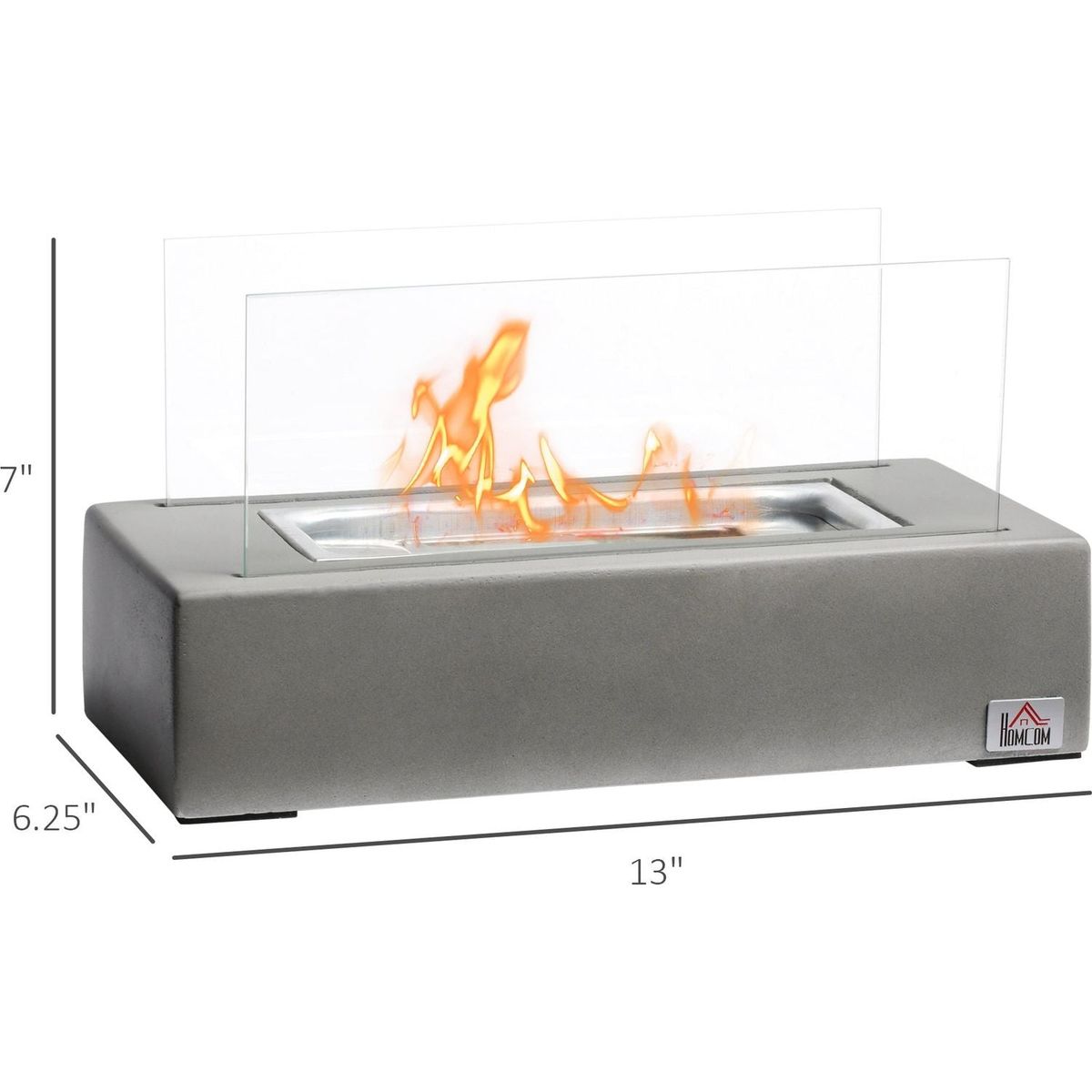 Tabletop Fireplace, 13" Concrete Alcohol Fireplace with Stainless Steel Lid for Indoor and Outdoor, 0.04 Gal Max 195 Sq. Ft., Light Grey