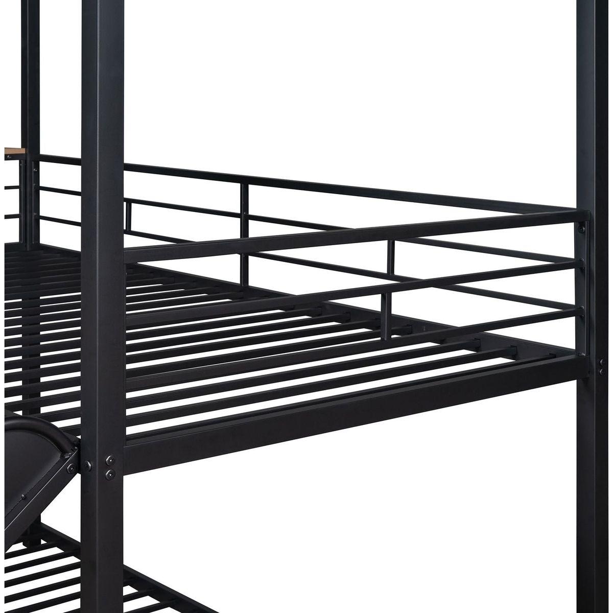 Twin Over Twin Metal Bunk Bed, Metal Housebed With Slide,Three Colors Available.(Black with Black Slide)