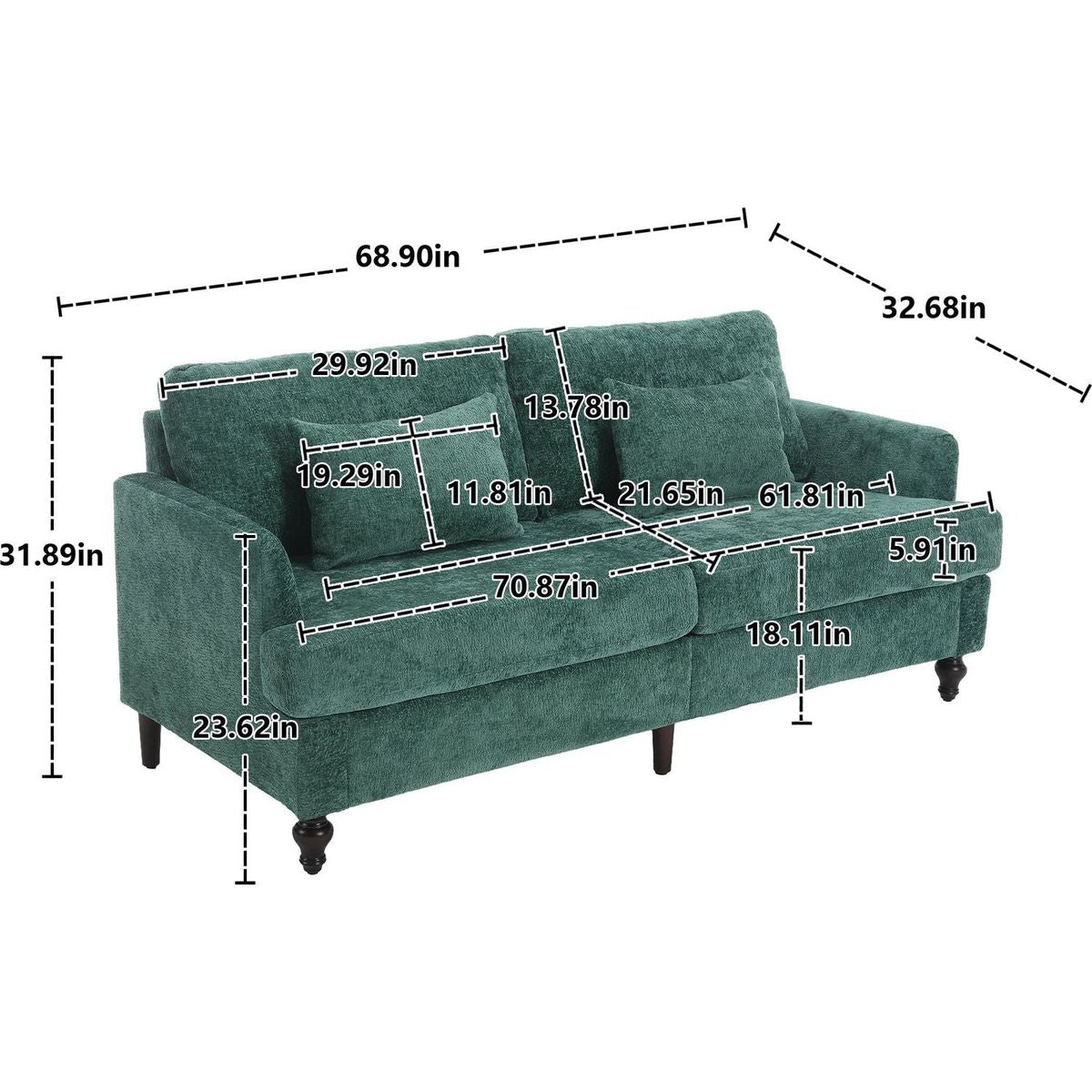 Modern chenille Fabric Loveseat, 2-Seat Upholstered Loveseat Sofa Modern Couch