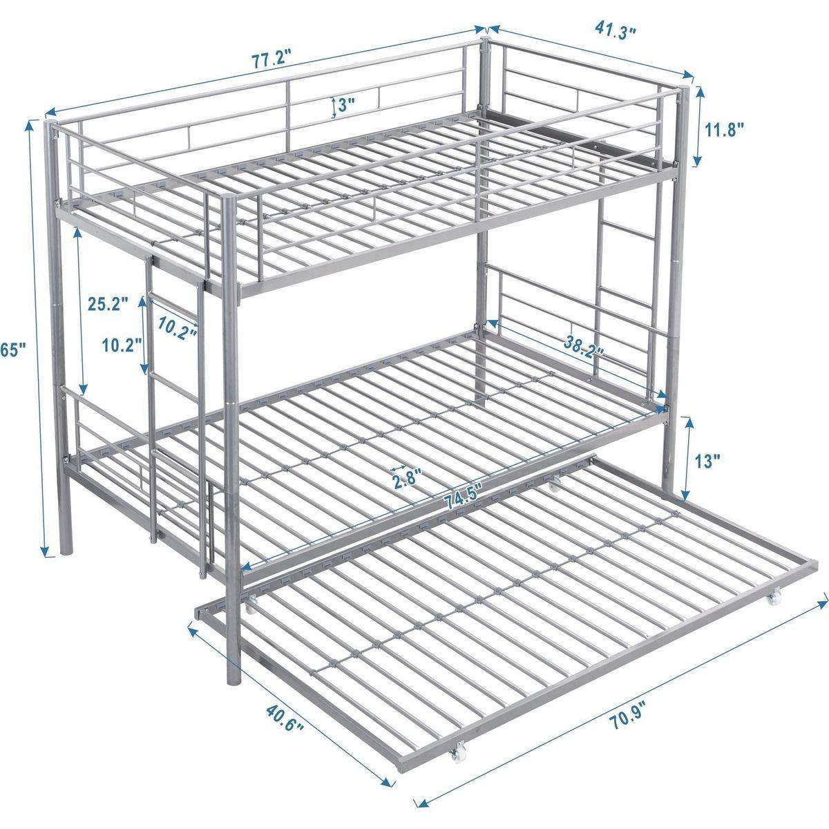 METAL BUNK BED WITH TRUNDLE SILVER