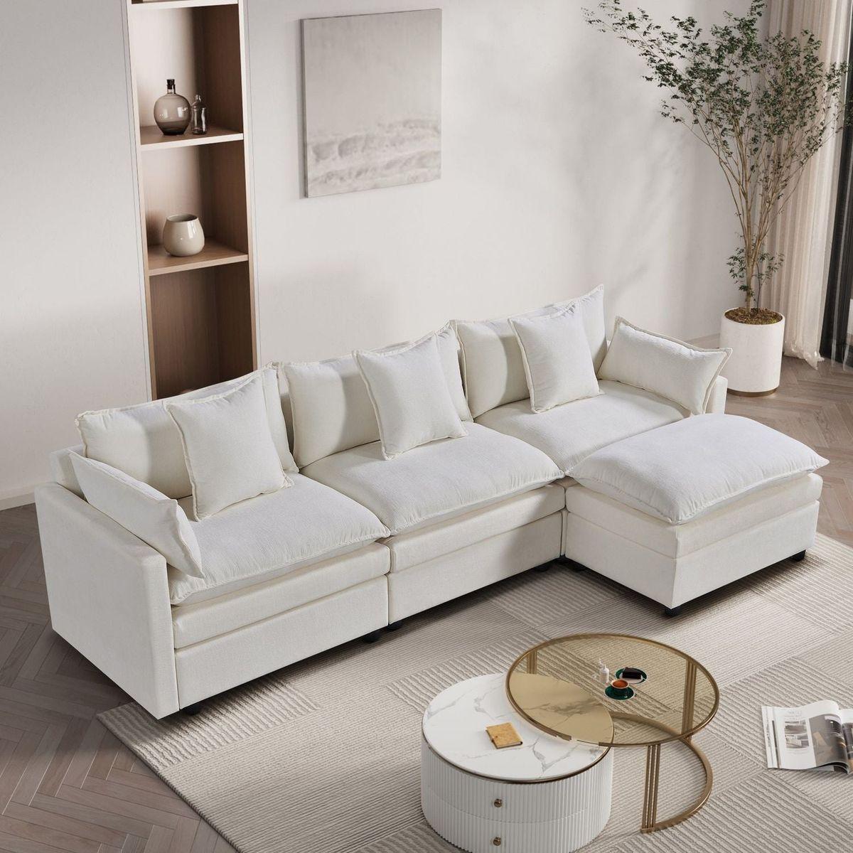 108.66"Modern Chenille L-shaped Sectional Sofa with Convertible Chaise, Comfy Cloud Couch Deep Sectional Sofa with Ottomans for Living Room