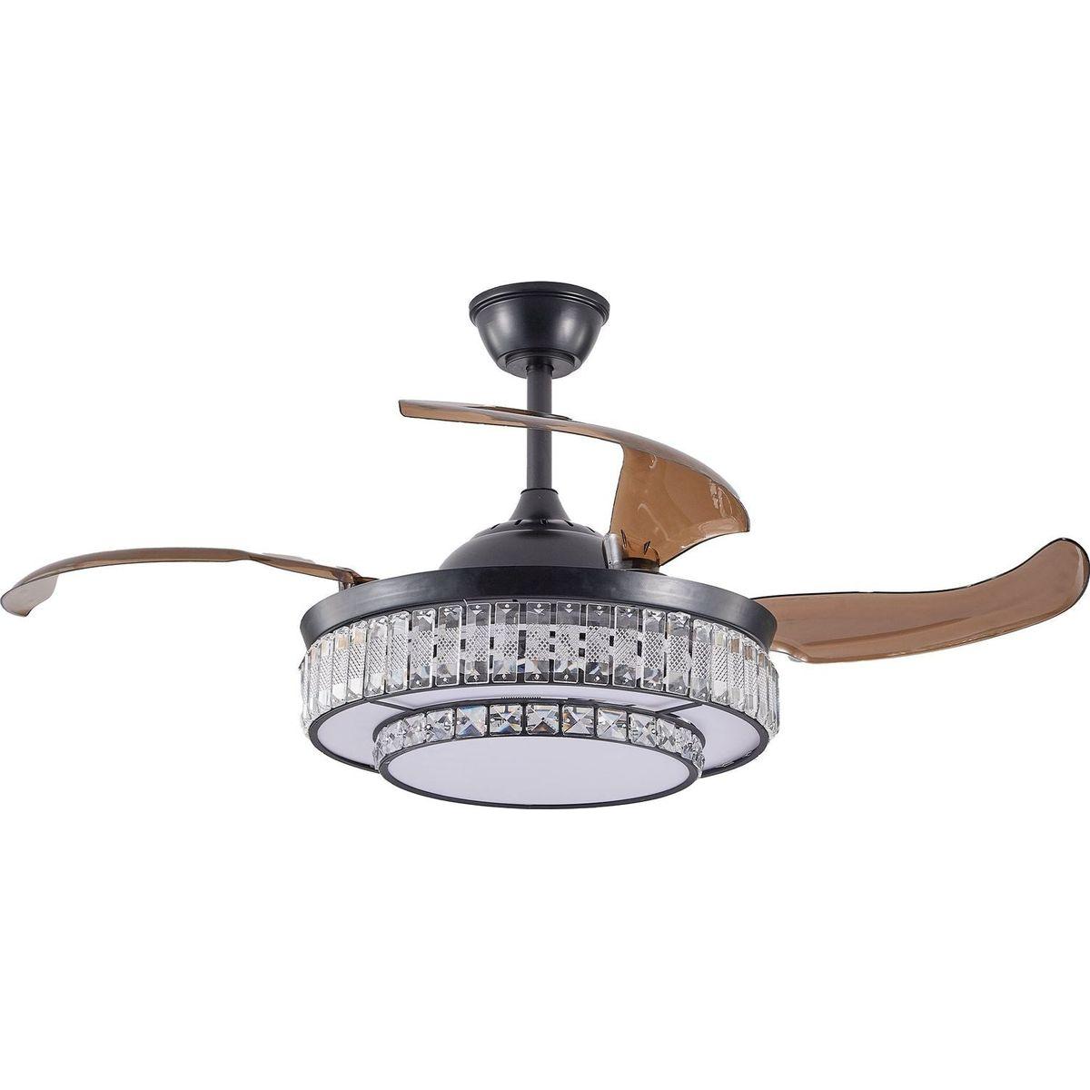 Contemporary LED Retractable Ceiling Fan with Light and Remote Control, Quiet Reversible Motor,4 Blades Modern Ceiling Fans for Kitchen Bedroom Dining Room Patio
