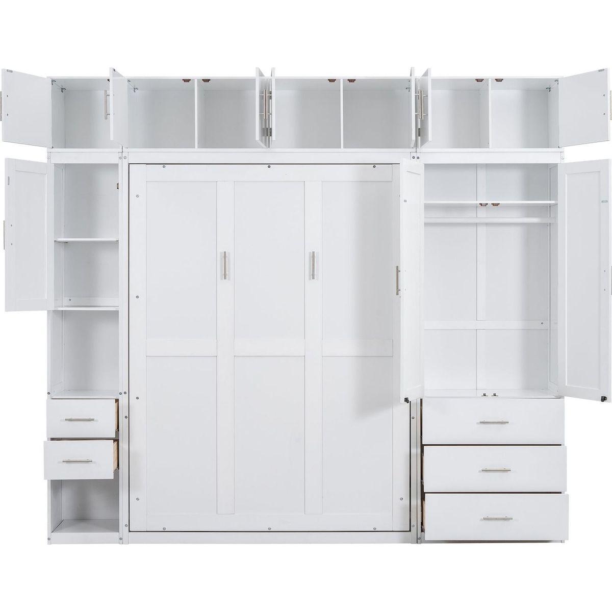 Full Size Murphy Bed with Lockers and Wardrobes, With installation video, White