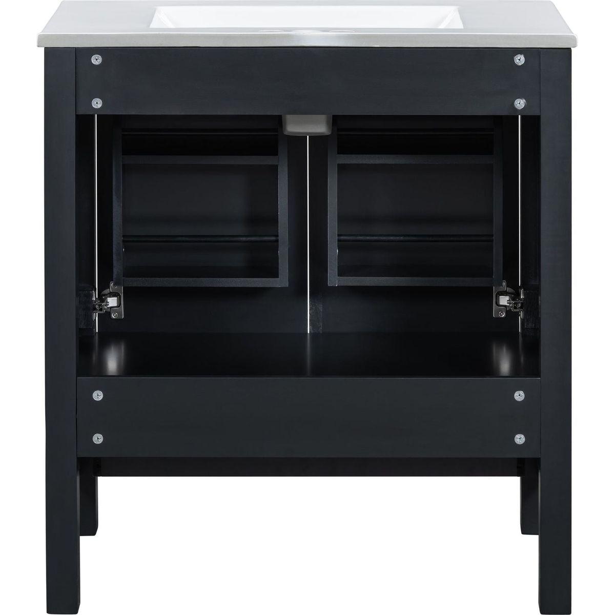 30" Black Bathroom Vanity with Single Sink, Combo Cabinet Undermount Sink, Bathroom Storage Cabinet with 2 Doors and a Drawer, Soft Closing, Multifunctional Storage, Solid Wood Frame