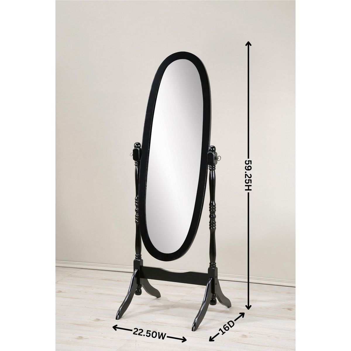 Traditional Queen Anna Style Wood Floor Cheval Mirror, Silver Finish