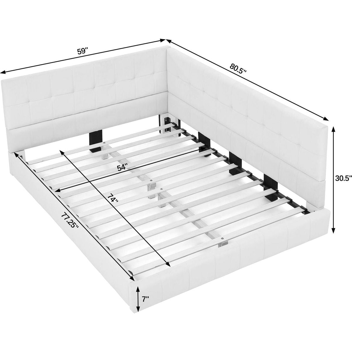 Full Size Upholstered Tufted Bed Frame, Sofa Bed Frame with Comfortable Backrest and Armrests, Full Size Bed for Bedroom, Living Room,Velvet, Grey(80.5"x59"x30.5")