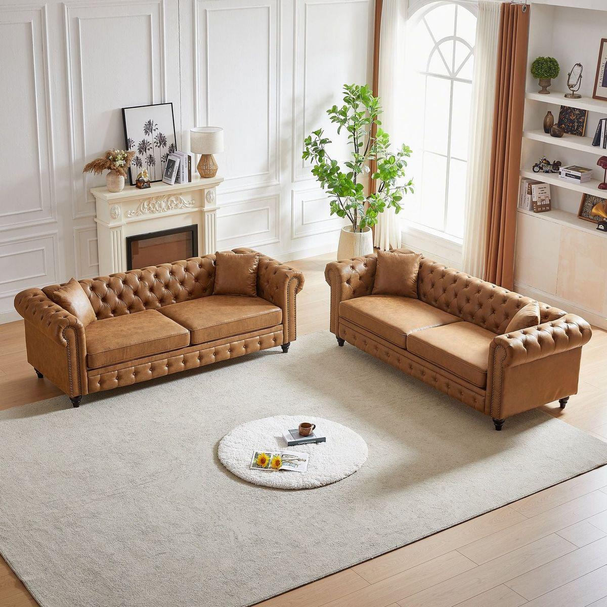 3 Seats + 3 Seats Combo Sofa Modern living room sofa with solid wood frame and wooden feet, 4 cushions, apartment sofa furniture for living room, living room, office