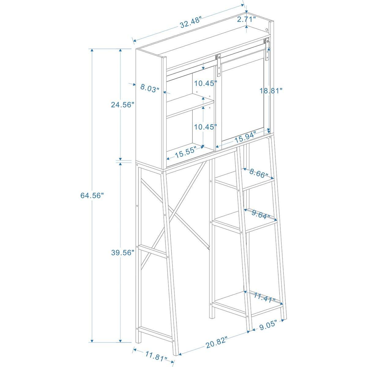 Over The Toilet Storage Cabinet, Bathroom Shelves Over Toilet with Sliding Barn Door,Adjustable Shelves and Side Storage Rack-White