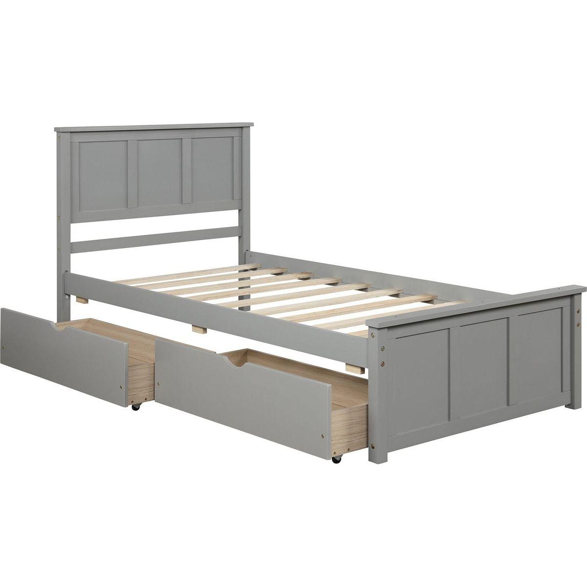 Platform Storage Bed, 2 drawers with wheels, Twin Size Frame, Gray