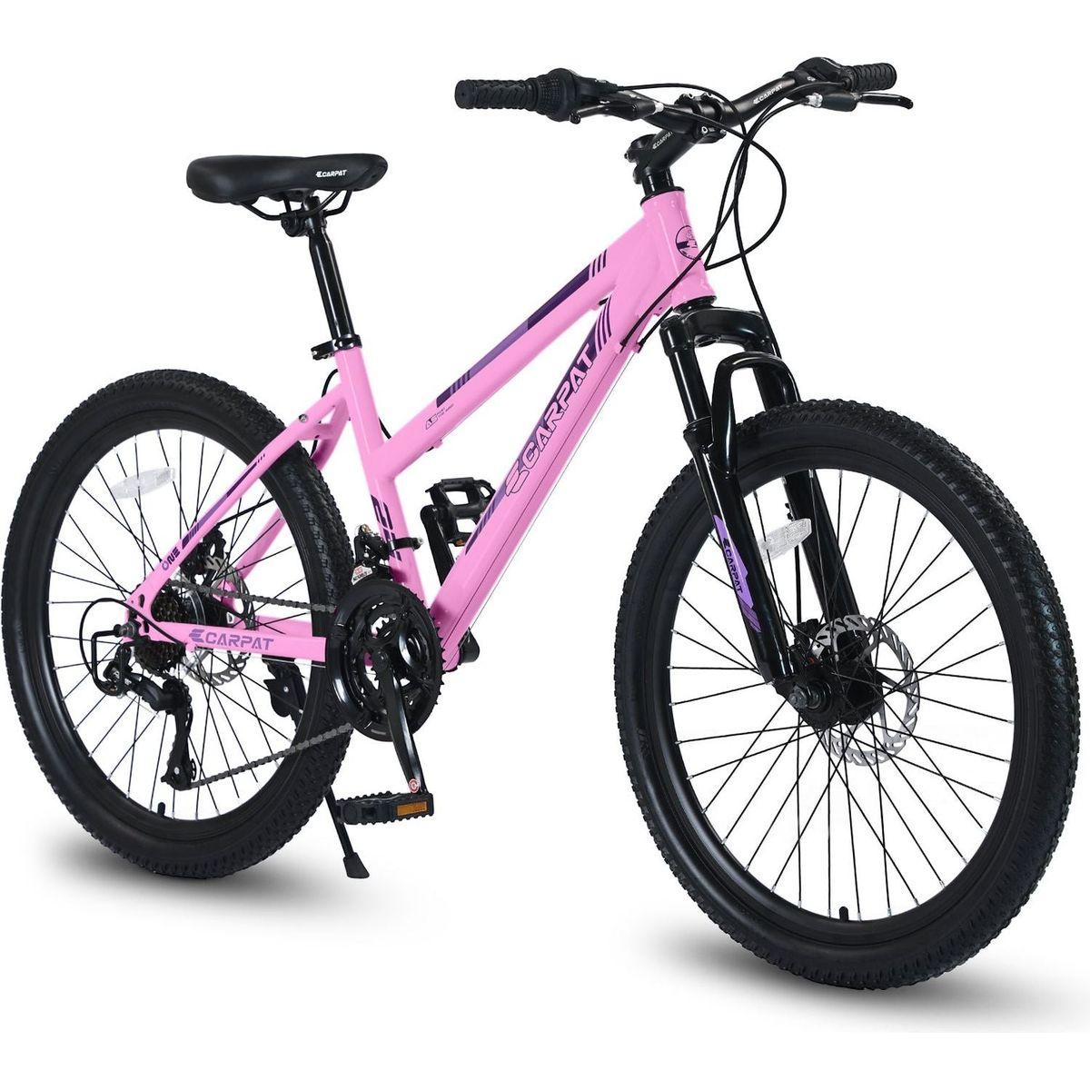 S24103 24 inch Mountain Bike for Teenagers Girls Women, Shimano 21 Speeds with Dual Disc Brakes and 100mm Front Suspension, White/Pink